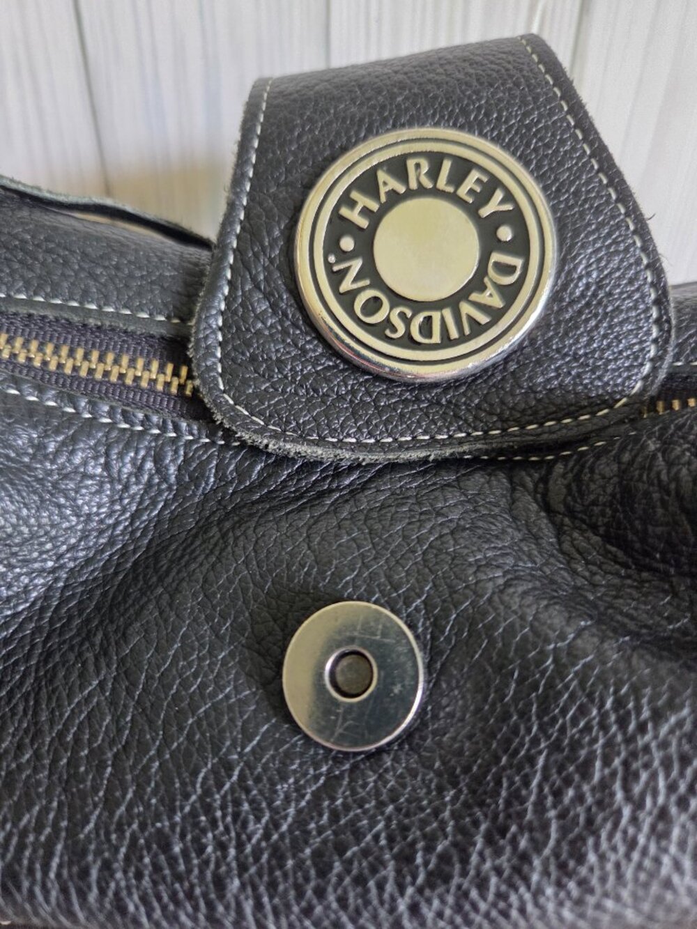 Vintage Style Harley-Davidson Black Pebbled Leather Shoulder Bag | Slouchy Hobo - Picture 8 of 14